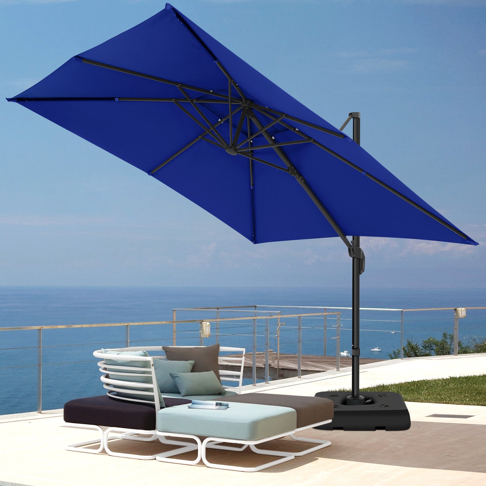 COBIZI 10x10ft Patio Cantilever Umbrella Double Roof Large Rectangular Deck Offset Umbrellas, Square Outdoor Patio Umbrella with 360°Rotation & Heavy-Duty Aluminum Frame,for Poolside Garden,Beige