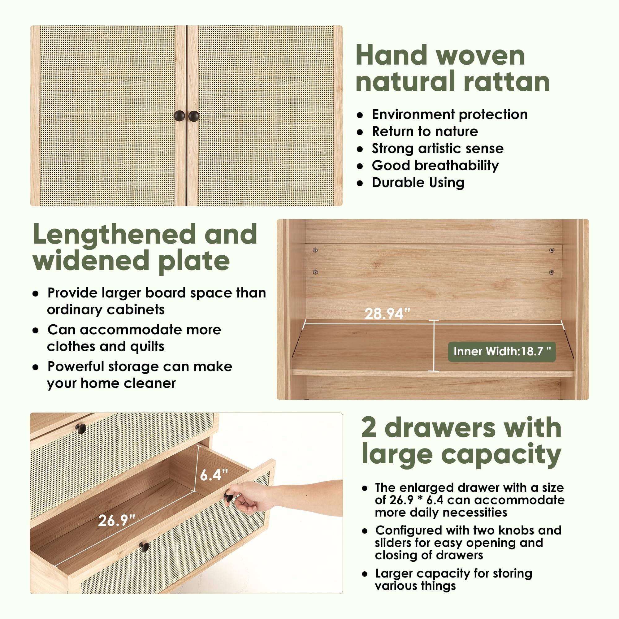 Brafabhome 67H Fluted Armoire Wardrobe Closet with Drawer, Wooden 2 Doors Wardrobe Cabinet with Hanging Rod & Adjustable Shelf for Bedroom | Nature