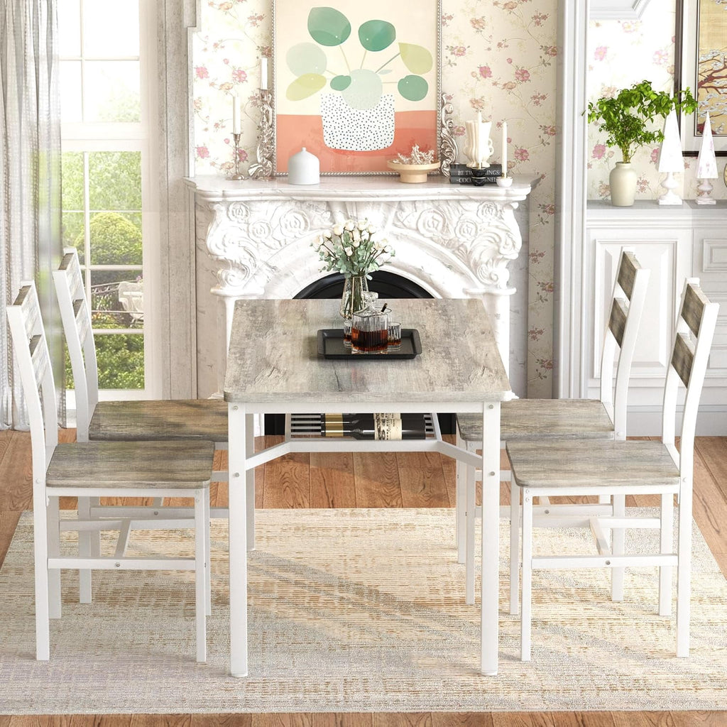 Baxluxe 4-person dining table set, farmhouse-style wooden kitchen dining table and chair set, farmhouse 5-piece dining table set with storage rack, small kitchen dining table set,Black