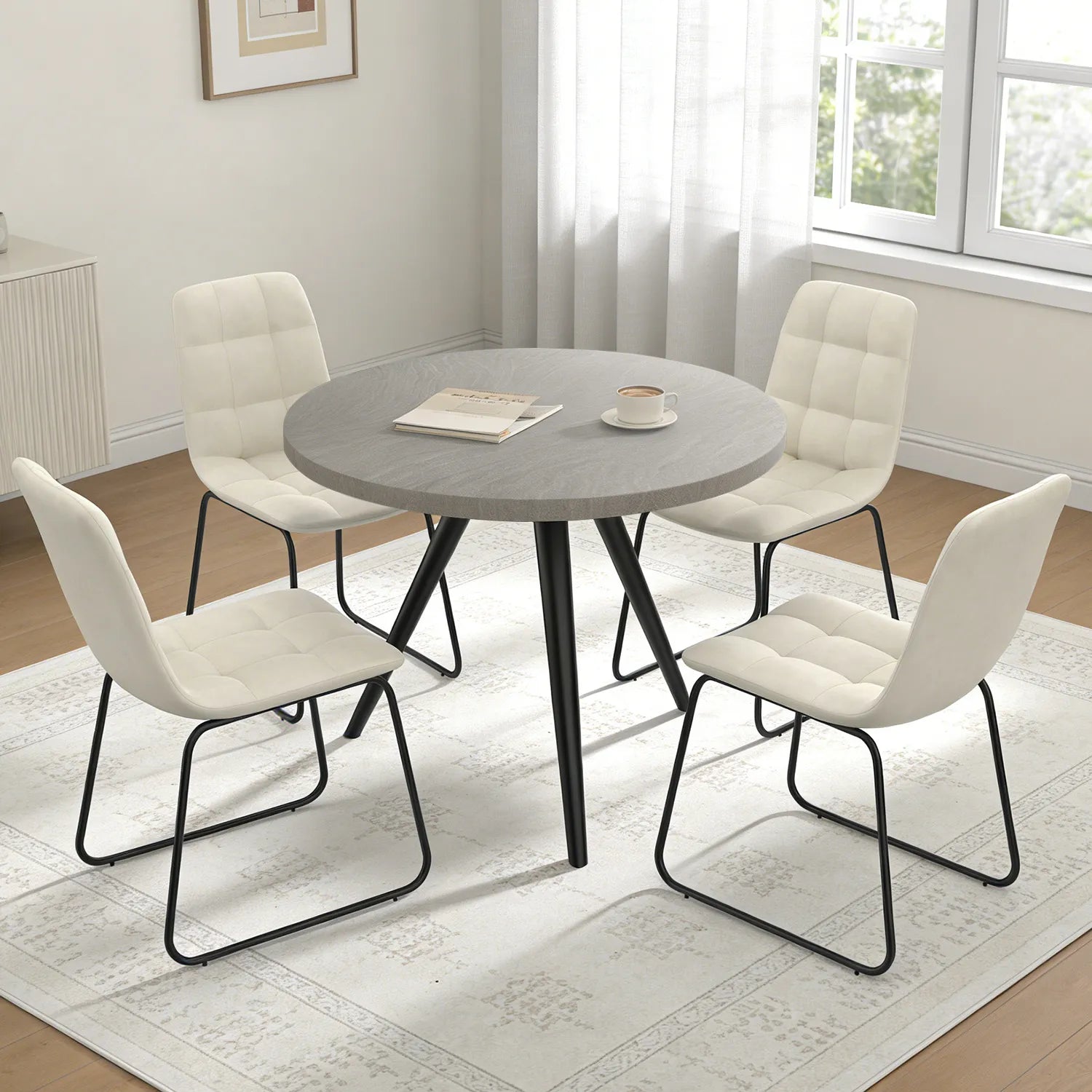 34.8 Round Dining Table for 4 People, Modern Circle Kitchen Table with Metal Legs for Kitchen, Dining Room, Apartment,Gray