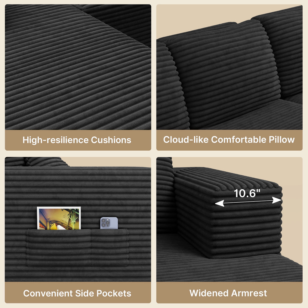 Sofa, L-Shaped Sofa Couch with Deep Seat and Movable Footrest Sofa for Office|Living Room, Gray