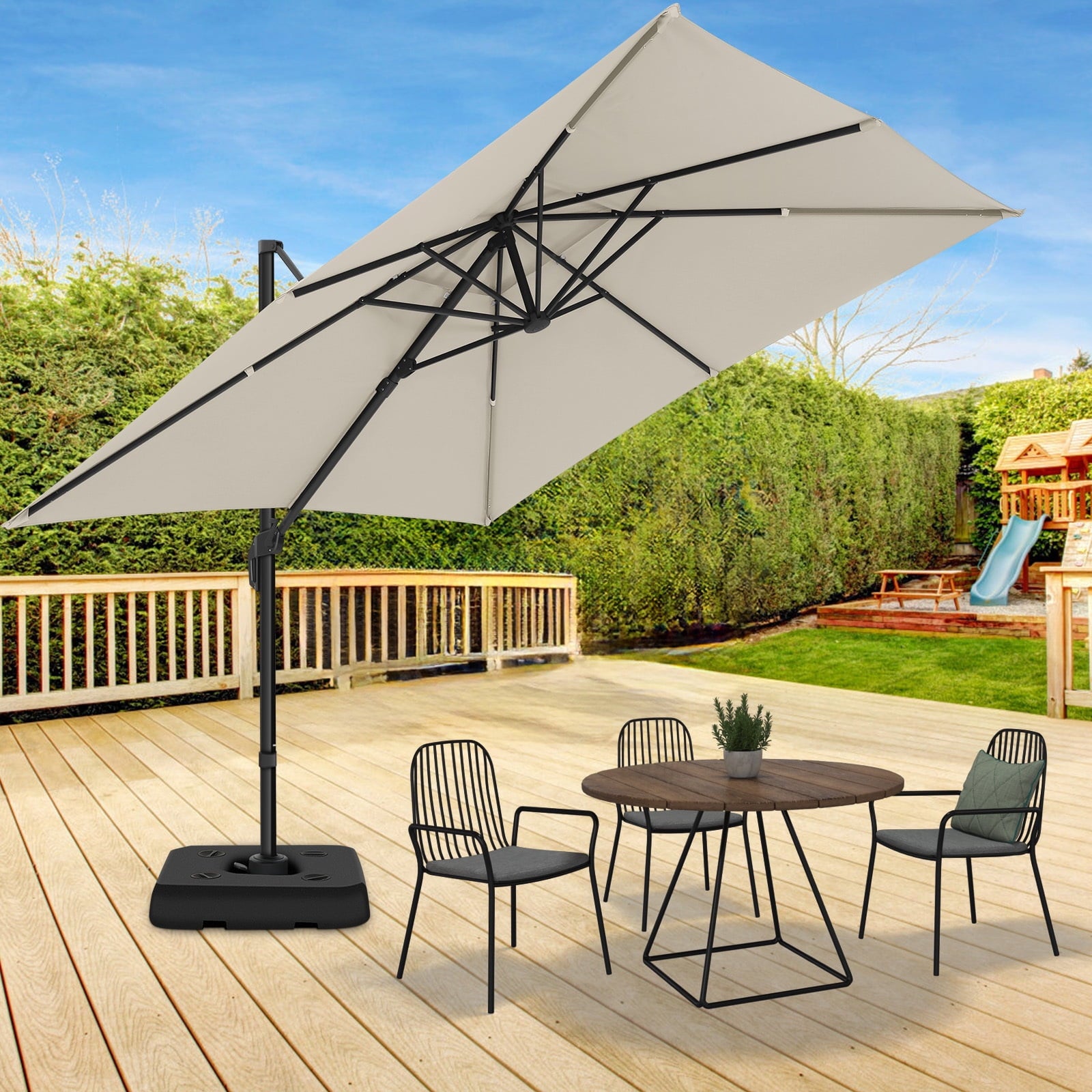 COBIZI 10x10ft Patio Cantilever Umbrella Double Roof Large Rectangular Deck Offset Umbrellas, Square Outdoor Patio Umbrella with 360°Rotation & Heavy-Duty Aluminum Frame,for Poolside Garden,Beige