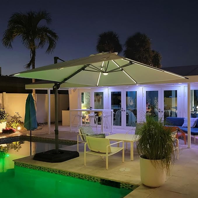 PURPLE LEAF 10x10 Ft Cantilever Umbrella Square Outdoor Patio Umbrella Large Offset Hanging Umbrella Aluminum Umbrella with 360°Rotation Adjustable Garden Pool Umbrella,Gray