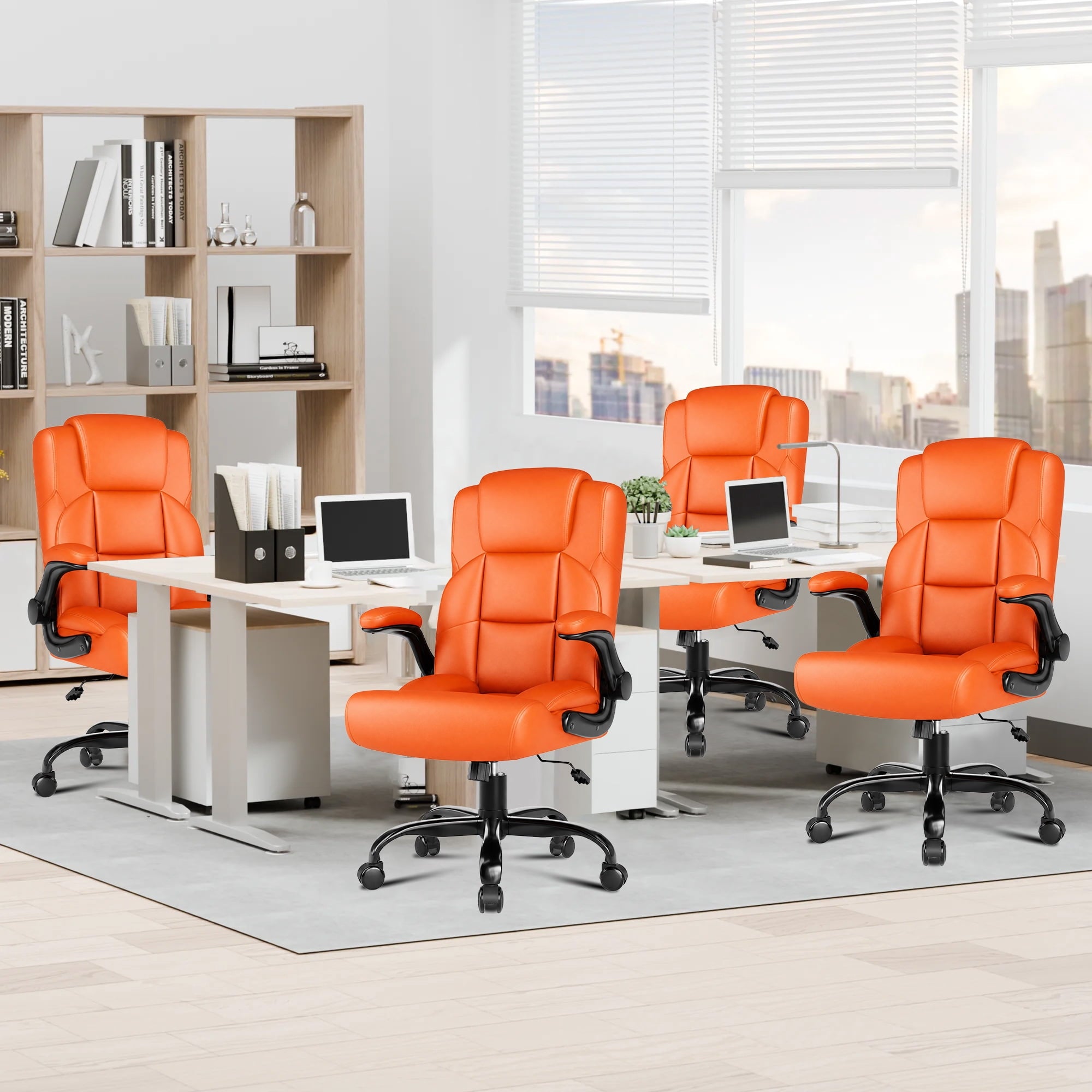 JONPONY Leather Office Chair, Big and Tall 500lbs Ergonomic Desk Chairs with Back Support, Executive Leather Chair with Wheels for Home Office, with Adjustable Padded Armrest & Lumbar Support , Black