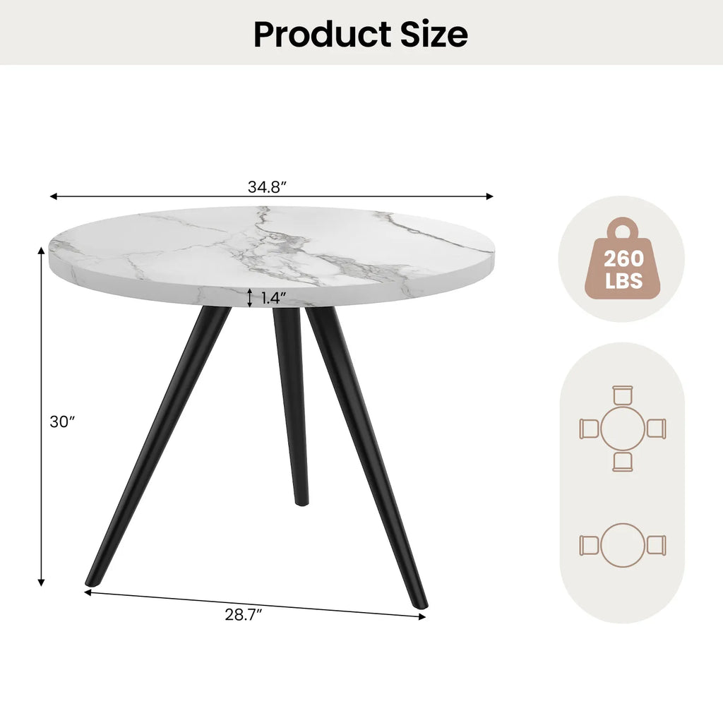 34.8 Round Dining Table Set for 4,5 Piece Mid-Century Modern Dining Set with 4 Upholstered Dining Chairs,Leisure Coffee Table for Kitchen Dining Room, Save Space