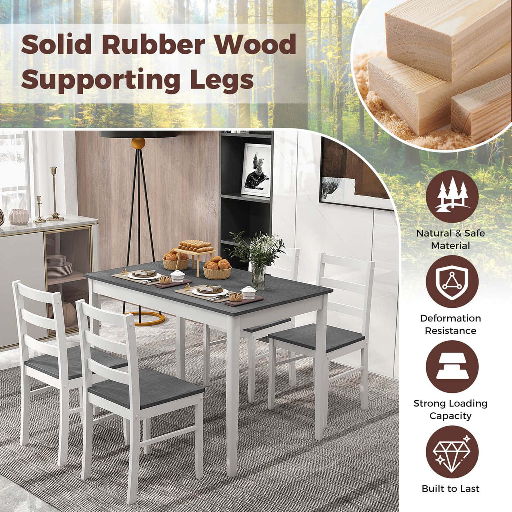 Costway 5-Piece Dining Set Solid Wood Kitchen Furniture with Rectangular Table & 4 Chairs