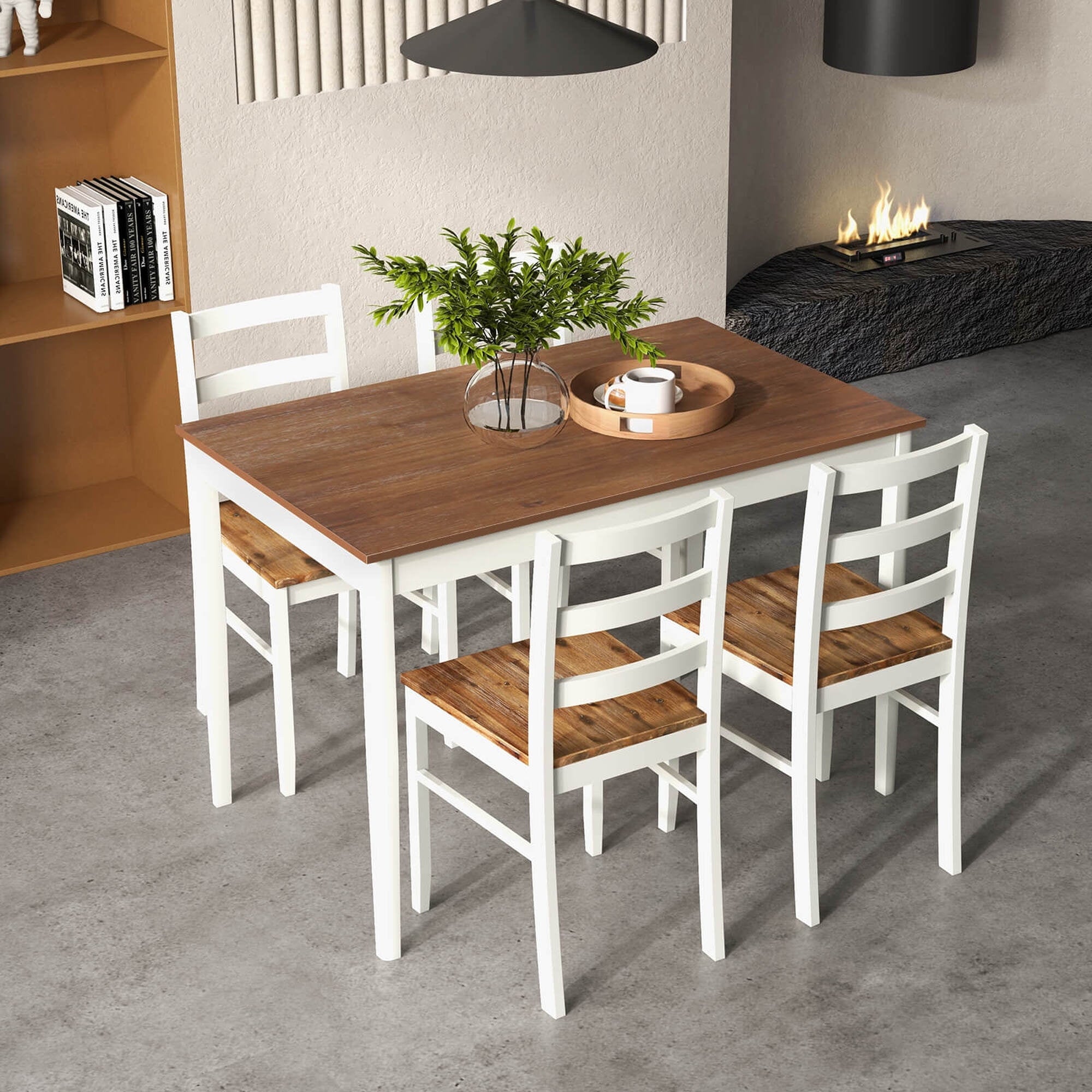 Costway 5-Piece Dining Set Solid Wood Kitchen Furniture with Rectangular Table & 4 Chairs