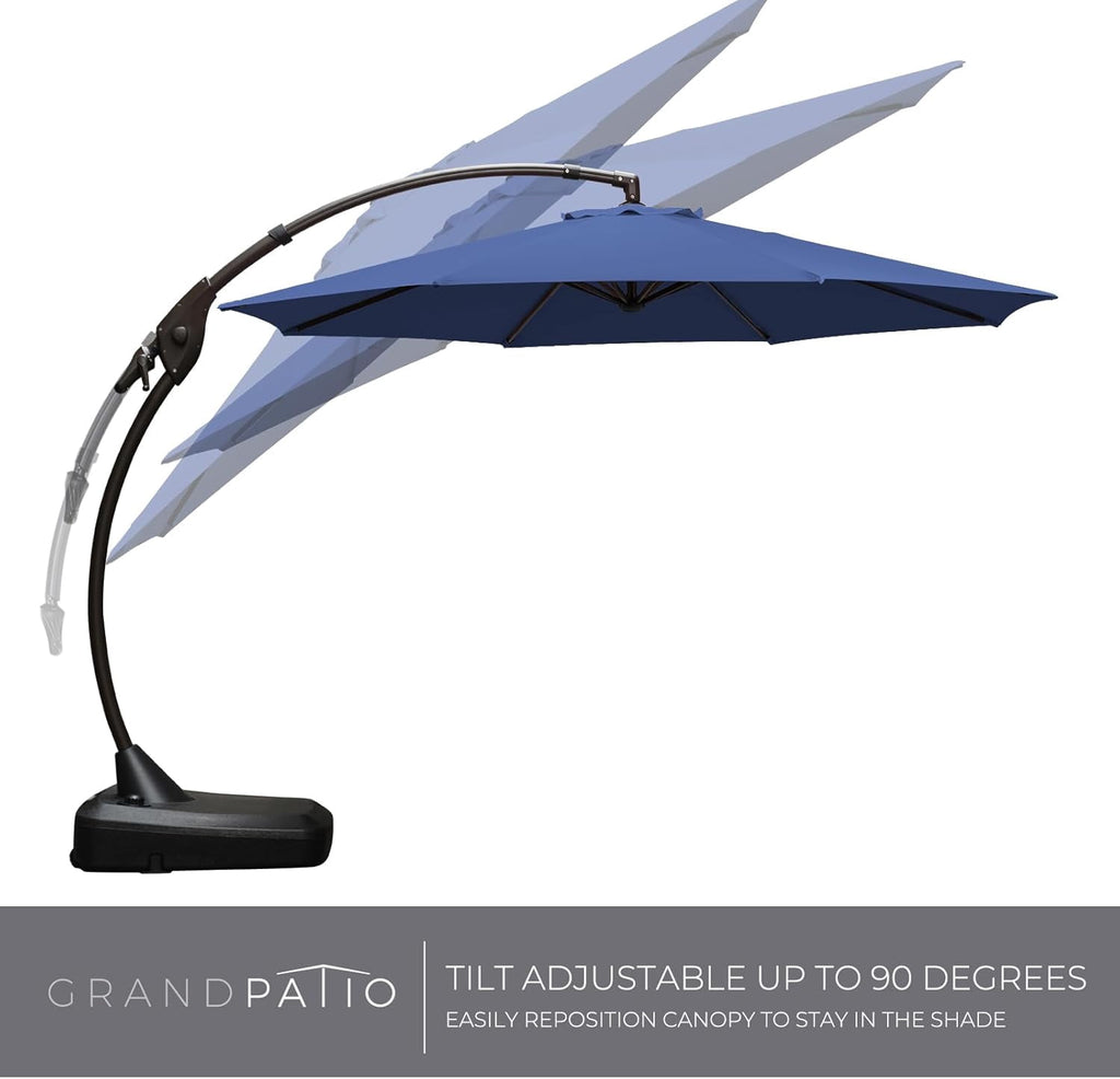 GRANDPATIO 12 ft Deluxe Aluminium Patio Umbrella with Base, Large Offset Outdoor Umbrella, Navy Blue
