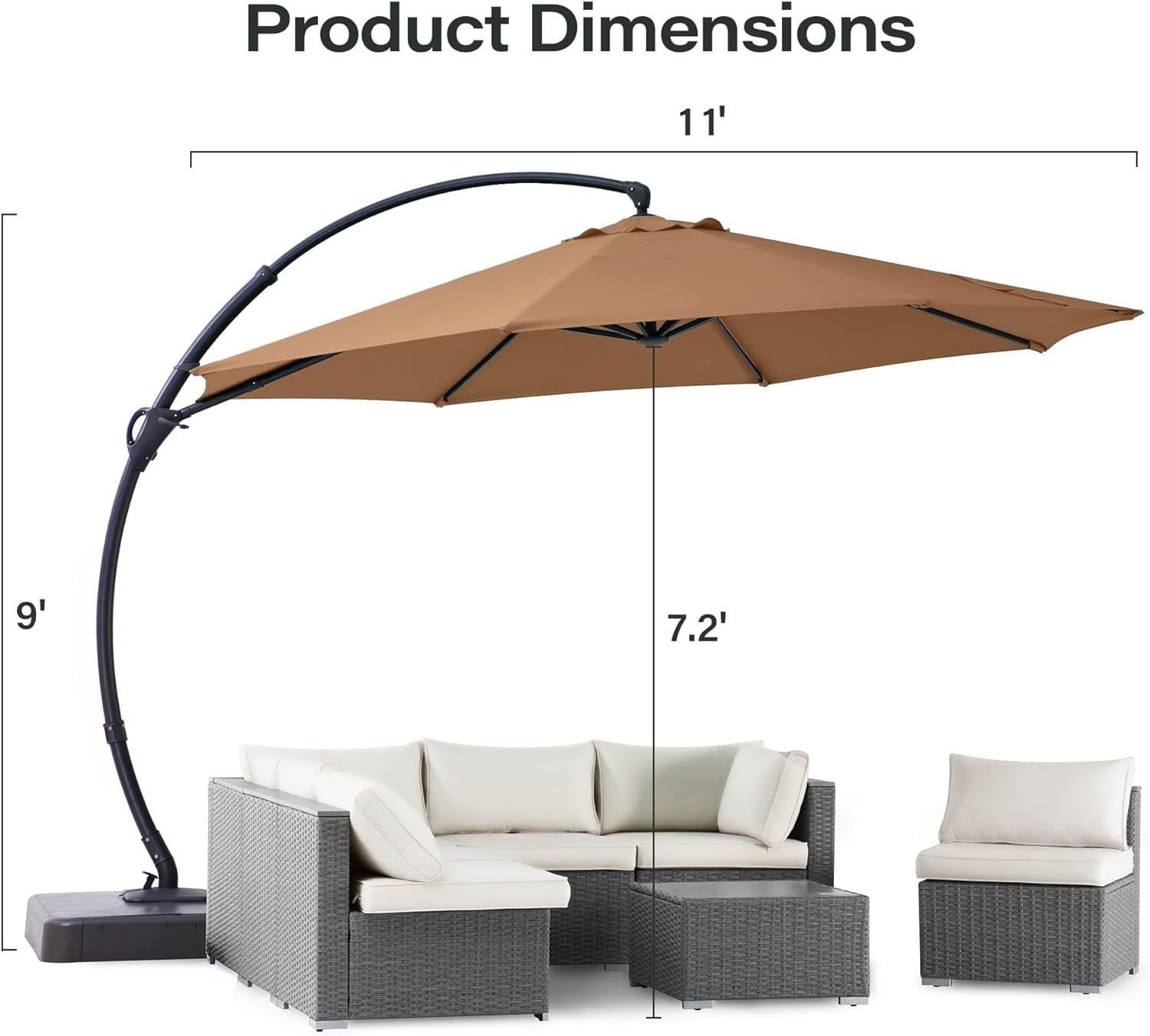 LAUSAINT HOME 11 FT Outdoor Patio Umbrella with Base, Aluminum Cantilever Umbrella with Crank, Champagne
