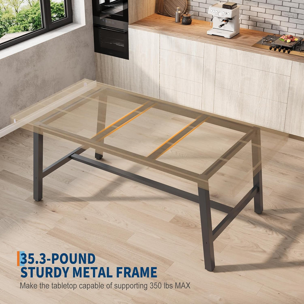 Industrial Dining Table for 6-8 People, 70.87 Long Wooden Kitchen Table with Sturdy Metal Frame & Natural Finish, Seats 6 Rectangular Counter for Dinner, Kitchen, Dining Room - Natural