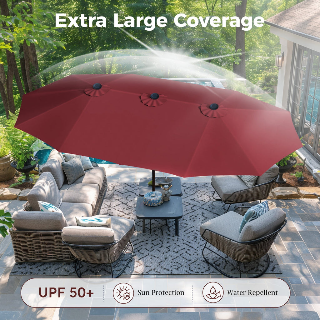 Alpha Joy 15ft Outdoor Patio Umbrella Extra-Large Double-Sided Garden Umbrella with Crank Handle and Base - Ivory