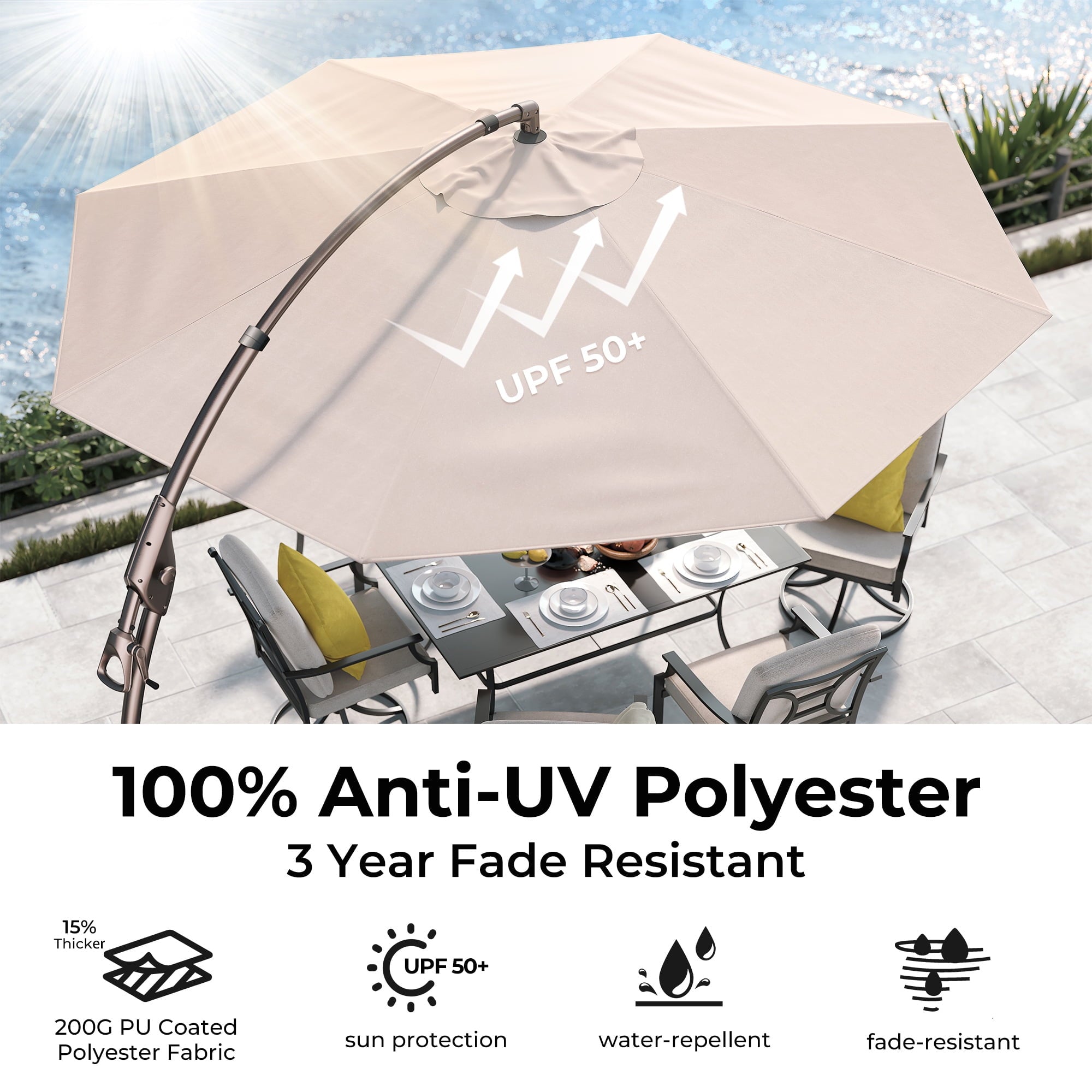 GRANDPATIO 12 ft Deluxe Aluminium Patio Umbrella with Base, Large Offset Outdoor Umbrella, Navy Blue