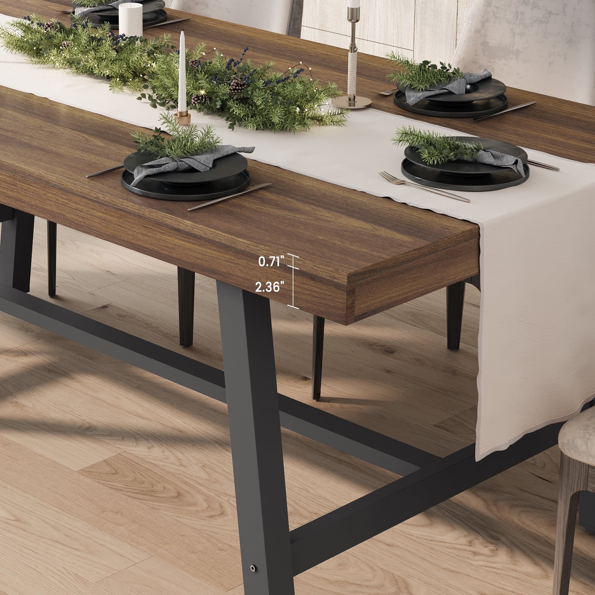 70.87 Inch Long Large Rectangle Dining Table for 6-8 People, Modern Kitchen Dining Room Table with Rustic Wooden Tabletop & Strong Metal frame(Only Gray Walnut Table)