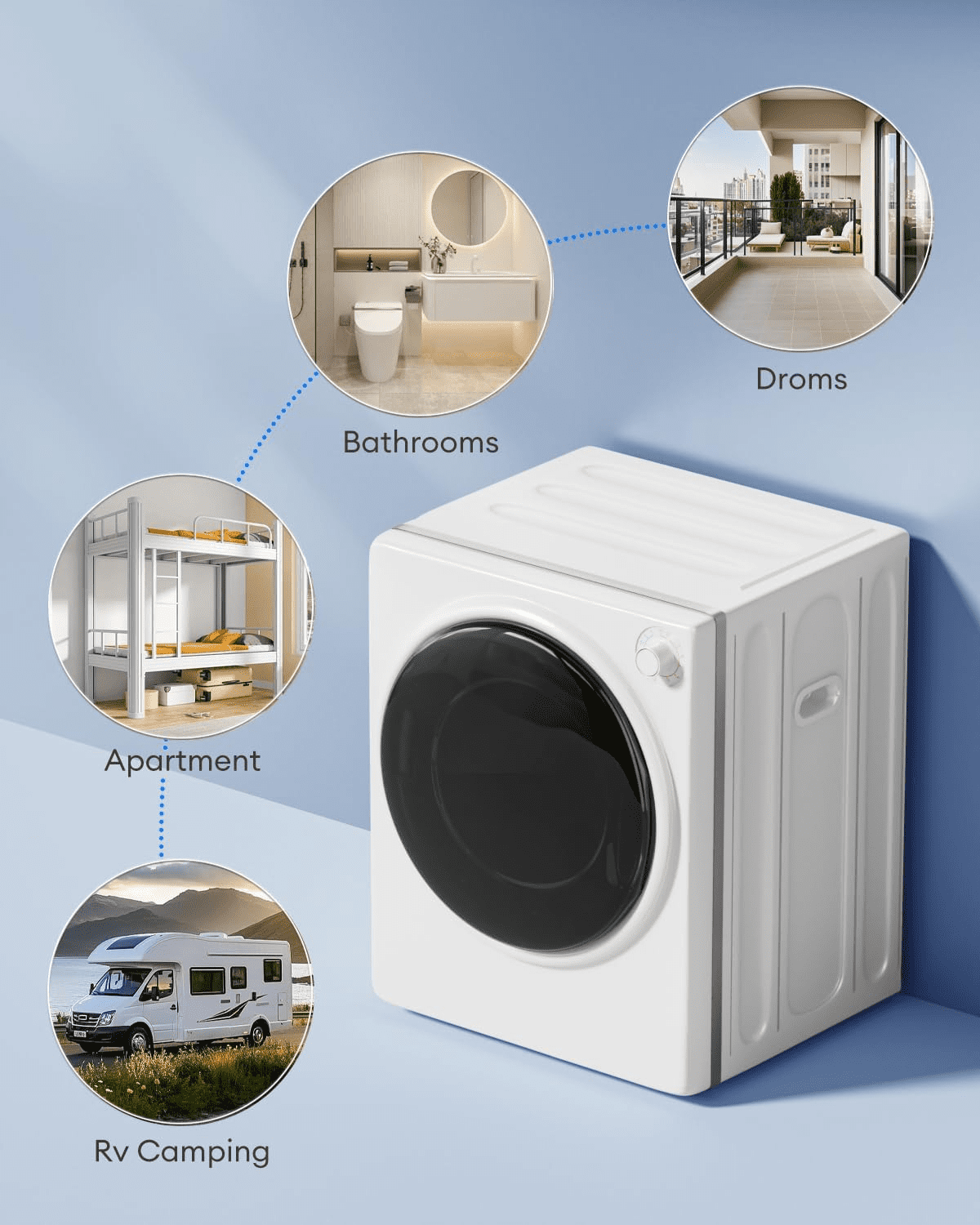DISHUP 2.6 Cu.Ft Portable Clothes Dryer, 10 lbs Compact Dryer with Stainless Steel Tub, Electric Dryer for RV, Home, Apartment, White