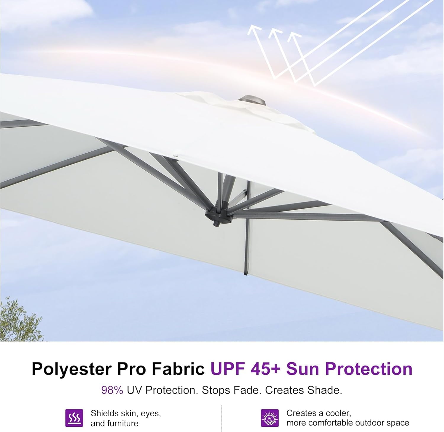 PURPLE LEAF 10x10 Ft Cantilever Umbrella Square Outdoor Patio Umbrella Large Offset Hanging Umbrella Aluminum Umbrella with 360°Rotation Adjustable Garden Pool Umbrella,Gray