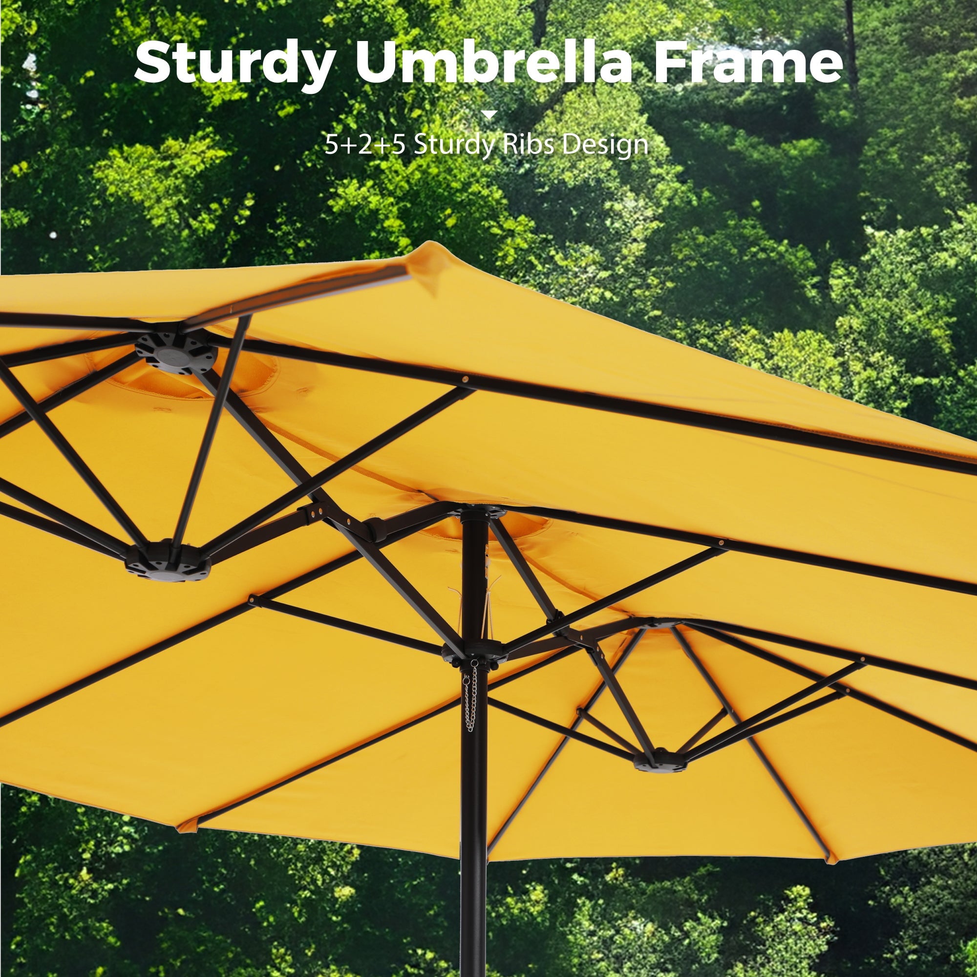 Alpha Joy 15ft Outdoor Patio Umbrella Extra-Large Double-Sided Garden Umbrella with Crank Handle and Base - Smoky Gray