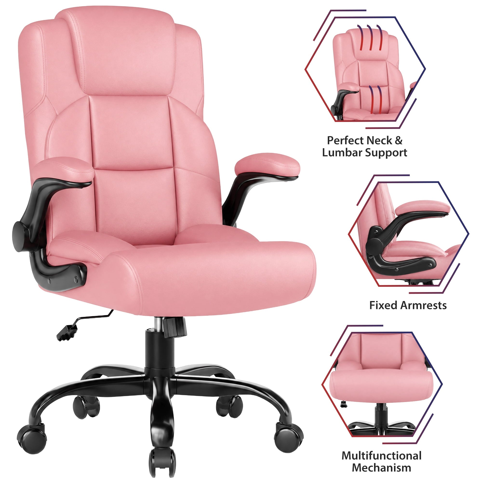 JONPONY Leather Office Chair, Big and Tall Office Chair 400LBS Wide Seat Ergonomic Computer Desk Chair High Back Executive Leather Chair Adjustable Task Chair Lumbar Back with 1-Year Warranty, Black