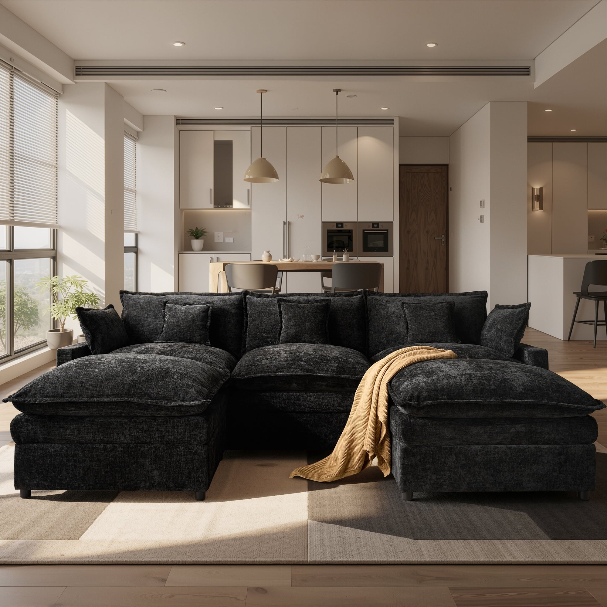 Ovios 108 Modular Sectional Sofa U-Shaped Cloud Couch with 2 Ottomans, Comfy Living Room Furniture, Chenille, Camel