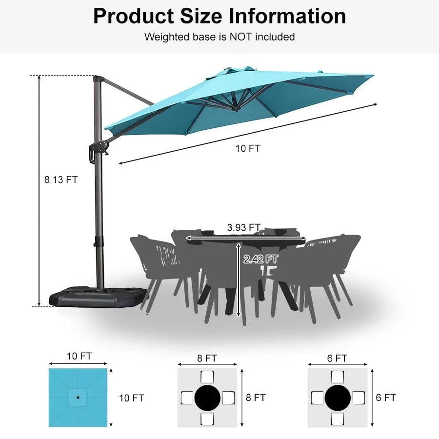 PURPLE LEAF 9x11.5 Ft Cantilever Umbrella Rectangle Outdoor Patio Umbrella Large Offset Hanging Umbrella Aluminum Umbrella with 360°Rotation Adjustable Garden Pool Umbrella,Turquoise Blue